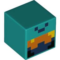 Tête de minifigurine spéciale, cube avec des carrés orange, jaune et bleu foncé pixélisés, motif imprimé visage aventurier (Minifig Head Special, Cube with Pixelated Orange, Yellow and Dark Blue Squares, Nether Adventurer Face Print)