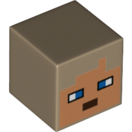 Tête de minifigurine Spécial, Cube avec nougat moyen pixelisé, motif : yeux bleus (Minifig Head Special, Cube with Pixelated Medium Nougat Face, Blue Eyes Print)