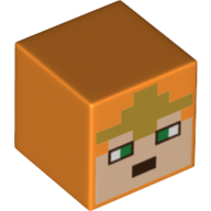 Tête de minifigurine spéciale, cube avec visage Alex avec motif imprimé tiare d'or (Minifig Head Special, Cube with Alex Face with Gold Tiara Print)