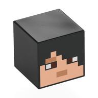 Tête de minifigurine spéciale, cube avec le visage de nougat clair pixélisé, yeux brun foncé motif imprimé (Minifig Head Special, Cube with Pixelated Light Nougat Face, Dark Brown Eyes Print)
