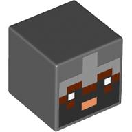 Tête de minifigurine Spécial, Cube avec noir pixelisé, gris bleuté clair, smf visage brun rougeâtre, motif : yeux blancs (Minifig Head Special, Cube with Pixelated Black, Light Bluish Gray, smf Reddish Brown Face, White Eyes Print)
