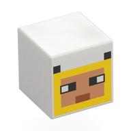 Tête de minifigurine Spécial, Cube avec visage jaune pixelisé/nougat, yeux noirs, oreilles, bouche moyenne de nougat (Minifig Head Special, Cube with Pixelated Yellow/Nougat Face, Black Eyes, Ears, Medium Nougat Mouth)