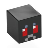 Tête de minifigurine Spécial, Cube avec yeux rouges pixelisés, sourcils bleu sable, bouche gris bleuâtre clair (Minifig Head Special, Cube with Pixelated Red Eyes, Sand Blue Eyebrows, Light Bluish Grey Mouth)
