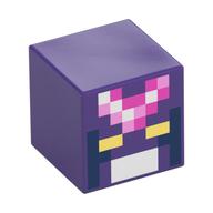Tête de minifigurine Spécial, Cube avec visage pixelisé avec des carrés bleu foncé, rose foncé, rose vif et blanc, motif imprimé yeux jaunes (Minifig Head Special, Cube with Pixelated Face with Dark Blue, Dark Pink, Bright Pink, and White Squares, Yellow Eyes Print)