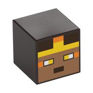 Tête de minifigurine Spécial, Cube avec Nougat moyen pixelisé avec des carrés jaunes, oranges et brun foncé, et motif imprimé Yeux jaunes (Minifig Head Special, Cube with Pixelated Medium Nougat Face with Yellow, Orange, and Dark Brown Squares, and Yellow Eyes Print)