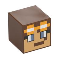 Tête de minifigurine Spécial, Cube avec face beige pixelisée, yeux bleu sable, motif imprimé lunettes (Minifig Head Special, Cube with Pixelated Tan Face, Sand Blue Eyes, Goggles Print)