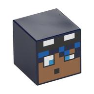Tête de minifigurine Spécial, Cube avec visage pixelisé avec motif imprimé cheveux bleus (Minifig Head Special, Cube with Pixelated Face with Blue Hair Print)