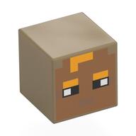 Tête de minifigurine Spécial, Cube avec nougat moyen pixelisé, sourcils orange clair vif, motif : cheveux (Minifig Head Special, Cube with Pixelated Medium Nougat Face, Bright Light Orange Eyebrows, Hair Print)