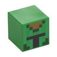 Tête de minifigurine spéciale, cube avec visière noire, motif imprimé de rayures de cactus vert (Minifig Head Special, Cube with Black visor, Green Cactus Stripes Print)