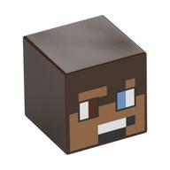 Tête de minifigurine spéciale, cube avec visage nougat, yeux brun rougeâtre et bleu moyen, blanc/noir bouche motif imprimé (Minifig Head Special, Cube with Nougat Face, Reddish Brown/Medium Blue Eyes, White/Black Mouth Print)