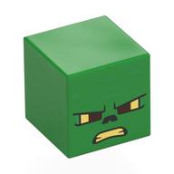 Tête de minifigurine spéciale, cube avec zombie semi-pixelisé, en colère, yeux jaune clair lumineux, bouche, motif imprimé rides vert foncé (Minifig Head Special, Cube with Semi-Pixelated Zombie, Angry, Bright Light Yellow Eyes, Mouth, Dark Green Wrinkles Print)