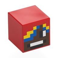 Tête de minifigurine Spécial, Cube avec Visage Brun Moyen, motif : cheveux jaunes et bleus (Minifig Head Special, Cube with Medium Brown Face, Yellow/Blue Hair Print)