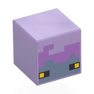 Tête de minifigurine spéciale, cube avec brise, visage lavande moyen et bleu sable, motif : yeux jaunes (Minifig Head Special, Cube with Breeze, Medium Lavender/Sand Blue Face, Yellow Eyes Print)