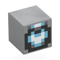 Tête de minifigurine spéciale, cube avec visage blanc/azur moyen, motif imprimé cercle noir (Minifig Head Special, Cube with White/Medium Azure Face, Black Cirle Print)