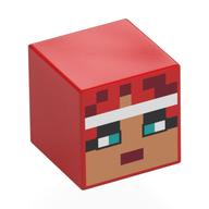 Tête de minifigurine Spécial, Cube avec Visage Nougat Pixelisé, Yeux Turquoise foncé, Motif imprimé bandeau blanc (Minifig Head Special, Cube with Pixelated Nougat Face, Dark Turquoise Eyes, White Headband Print)