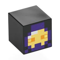 Tête de minifigurine Spécial, Cube avec face jaune pixellisée, motif imprimé capuche violet foncé (Minifig Head Special, Cube with Pixelated Yellow Face, Dark Purple Hood Print)