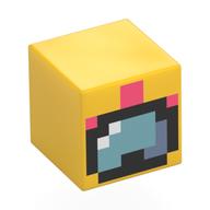 Tête de minifigurine spéciale, cube avec lunettes de plongée pixelisées, bordure noire, motif imprimé tuba corail (Minifig Head Special, Cube with Pixelated Diver Goggles, Black Border, Coral Snorkel Print)