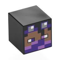 Tête de minifigurine spéciale, cube avec visage brun moyen pixélisé, lunettes violet foncé, yeux violet foncé / lavande moyen, motif imprimé bandana (Minifig Head Special, Cube with Pixelated Medium Brown Face, Dark Purple Goggles, Dark Purple/Medium Lavender Eyes, Bandana Print)