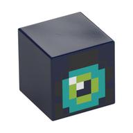 Tête de minifigurine spéciale, cube avec motif imprimé vert citron pixélisé et œil turquoise foncé (Minifig Head Special, Cube with Pixelated Lime and Dark Turquoise Eye Print)