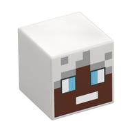 Tête de minifigurine spéciale, cube avec visage brun rougeâtre pixélisé, grands yeux bleus motif imprimé (Minifig Head Special, Cube with Pixelated Reddish Brown Face, Large Blue Eyes Print)