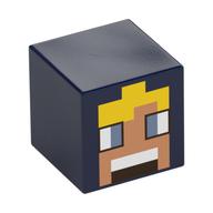 Tête de minifigurine Spécial, Cube avec visage de nougat pixelisé, cheveux jaunes, motif imprimé Grands yeux bleus (Minifig Head Special, Cube with Pixelated Nougat Face, Yellow Hair, Large Blue Eyes Print)