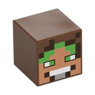 Tête de minifigurine Spécial, Cube avec nougat moyen pixelisé, motif imprimé cheveux et yeux vert vif (Minifig Head Special, Cube with Pixelated Medium Nougat Face, Bright Green Hair and Eyes Print)