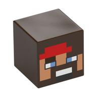 Tête de minifigurine Spécial, Cube avec face pixelisée, bandana rouge, yeux bleus, motif imprimé barbe (Minifig Head Special, Cube with Pixelated Face, Red Bandana, Blue Eyes, Beard Print)