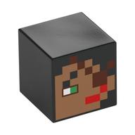 Tête de minifigurine Spécial, Cube avec Face Pixelée, lèvres rouges, œil Vert Brillant, Marron Rouge (Minifig Head Special, Cube with Pixelated Face, Red Lips, Bright Green Eye, Reddish Brown Eyepatch Print)