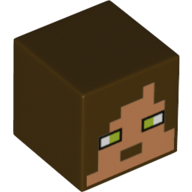 Tête de minifigurine spéciale, cube avec visage nougat pixélisé, motif : yeux vert citron (Minifig Head Special, Cube with Pixelated Nougat Face, Lime Eyes Print)