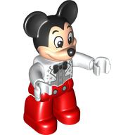 Visuel indicatif Rebrickable de Duplo Figurine Mickey Mouse avec pattes rouges, Veste blanche avec chemise argentée, motif imprimé noeud papillon noir (Duplo Figure Mickey Mouse with Red Legs, White Jacket with Silver Shirt, Black Bow Tie Print)