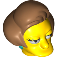 Tête de minifigurine spéciale, Simpsons, Edna Krabappel avec Boucles d'oreilles Turquoise foncée et Nougat moyen (Minifig Head Special, Simpsons, Edna Krabappel with Dark Turquoise Earrings and Medium Nougat Hair Print)