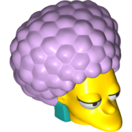 Tête de minifigurine Spécial, Simpsons, Patty avec boucles d'oreilles turquoise foncé et motif imprimé cheveux lavande (Minifig Head Special, Simpsons, Patty with Dark Turquoise Earrings and Lavender Hair Print)