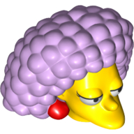 Tête de minifigurine spéciale, Simpsons, Selma avec boucles d'oreilles rouge foncé et motif imprimé cheveux lavande (Minifig Head Special, Simpsons, Selma with Dark Red Earrings and Lavender Hair Print)
