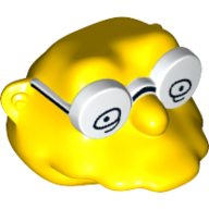 Tête de minifigurine Spécial, Simpsons, Hans Moleman avec des lunettes blanches avec des yeux motif imprimé (Minifig Head Special, Simpsons, Hans Moleman with White Glasses with Eyes Print)