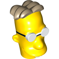 Tête de minifigurine spéciale, simpsons, professeur friche avec des lunettes et des cheveux brun foncé motif imprimé (Minifig Head Special, Simpsons, Professor Frink with Glasses and Dark Tan Hair Print)