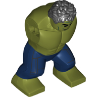 Corps géant, Hulk avec des cheveux en désordre et un pantalon bleu foncé avec motif imprimé noir (Body Giant, Hulk with Messy Hair and Dark Blue Pants with Black Print)