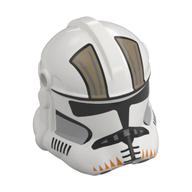 Casque clone trooper phase 2, avant fermé, trous pour visière avec marques de beige foncé, motif imprimé orange 'Teeth' (Helmet Clone Trooper Phase 2, Closed Front, Holes for Visor with Dark Tan Markings, Orange 'Teeth' Print)