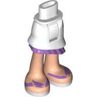 Bassin mini-poupée et jupe asymétrique en couches avec volant de lavande moyenne, jambes de nougat clair et sandales violet foncé motif imprimé (Minidoll Hips and Asymmetrical Layered Skirt with Medium Lavender Ruffle, Light Nougat Legs and Dark Purple Sandals Print)