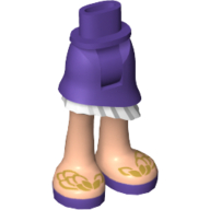 Visuel indicatif Rebrickable de Bassin mini-poupée et jupe asymétrique en couches avec volant blanc, jambes de nougat clair et sandales en plumes d'or motif imprimé (Minidoll Hips and Asymmetrical Layered Skirt with White Ruffle, Light Nougat Legs and Gold Feather Sandals Print)