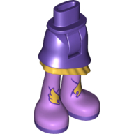 Visuel indicatif Rebrickable de Bassin mini-poupée et jupe asymétrique en couches avec volant d'or, longues bottes de lavande moyenne avec des ailes d'or et motif imprimé semelles violet foncé (Minidoll Hips and Asymmetrical Layered Skirt with Gold Ruffle, Long Medium Lavender Boots with Gold Wings and Dark Purple Soles Print)