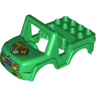Visuel indicatif Rebrickable de Duplo haut de véhicule hors route - phares à l'avant et girafe, lion, et motif imprimé sur le capot (Duplo Off Road Vehicle Top - Headlights on Front and Giraffe, Lion, and Paw Print on Hood/Bonnet)