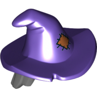 Cheveux et chapeau, chapeau de sorcière disquette avec cheveux gris bleuâtre foncé et patch orange motif imprimé (Hair and Hat, Floppy Witch Hat with Dark Bluish Gray Hair and Orange Patch Print)