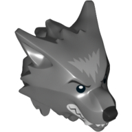 Tête de minifigurine Spécial, Loup-garou aux cheveux lisses et aux sourcils avec nez noir, dents et crocs blancs et motif imprimé Fourrure grise (Minifig Head Special, Werewolf with Smooth Hair and Brow with Black Nose, White Teeth and Fangs and Gray Fur Print)