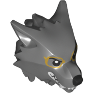 Tête de minifigurine Spécial, Loup-garou aux cheveux et aux sourcils lisses avec nez noir, dents et crocs blancs, rouge à lèvres rose et lunettes bordées d'or (Minifig Head Special, Werewolf with Smooth Hair and Brow with Black Nose, White Teeth and Fangs, Pink Lipstick and Gold Rimmed Glasses)