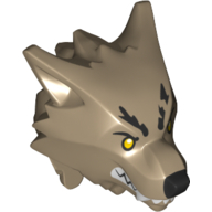 Tête de minifigurine Spécial, Loup-garou au nez noir, dents blanches et crocs et yeux jaunes motif imprimé (Minifig Head Special, Werewolf with Black Nose, White Teeth and Fangs and Yellow Eyes Print)