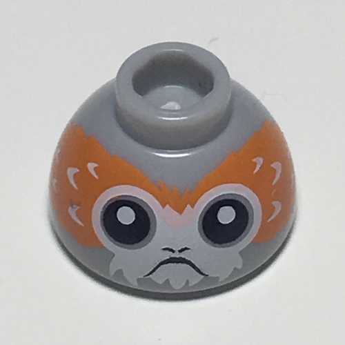Brique ronde 1,5 x 1,5 Haut de dôme avec Porg avec motif imprimé de plumes de tête courte (Brick Round 1.5 x 1.5 Dome Top with Porg with Short Forehead Feathers Print)