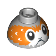 Brique ronde 1,5 x 1,5 Haut de dôme avec Porg avec motif imprimé de plumes de tête longue (Brick Round 1.5 x 1.5 Dome Top with Porg with Long Forehead Feathers Print)