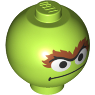 Brique ronde 2 x 2 Sphère avec tenon avec Visage, Grand Sourcils motif imprimé (Oscar le Grouch) (Brick Round 2 x 2 Sphere with Stud with Face, Large Eyebrows Print (Oscar the Grouch))