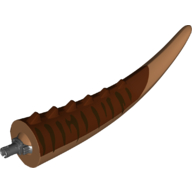 Visuel indicatif Rebrickable de Partie du corps animal, Dinosaure, queue de carnotaurus, avec pointes et connecteur, Marquages brun rougeâtre avec motif imprimé rayures brun foncé (Animal Body Part, Dinosaur, Carnotaurus Tail, with Spikes and Pin, Reddish Brown Markings with Dark Brown Stripes Print)