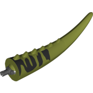Visuel indicatif Rebrickable de Partie du corps animal, Dinosaure, queue de carnotaurus, avec pointes et connecteur, motif imprimé Marquages vert foncé (Animal Body Part, Dinosaur, Carnotaurus Tail, with Spikes and Pin, Dark Green Markings Print)